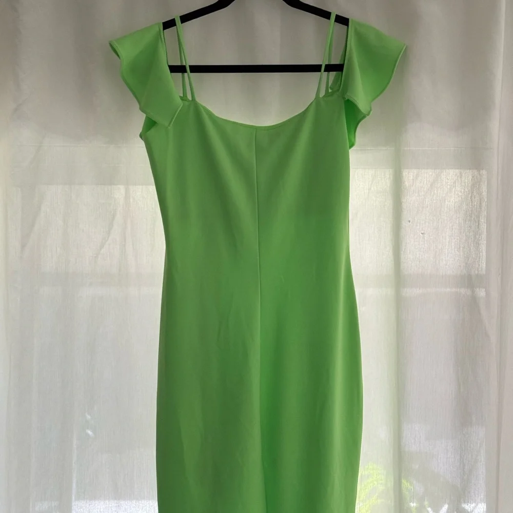 Betsy & Adam Lime Asymmetrical Ruffle Dress - Picture 9 of 9